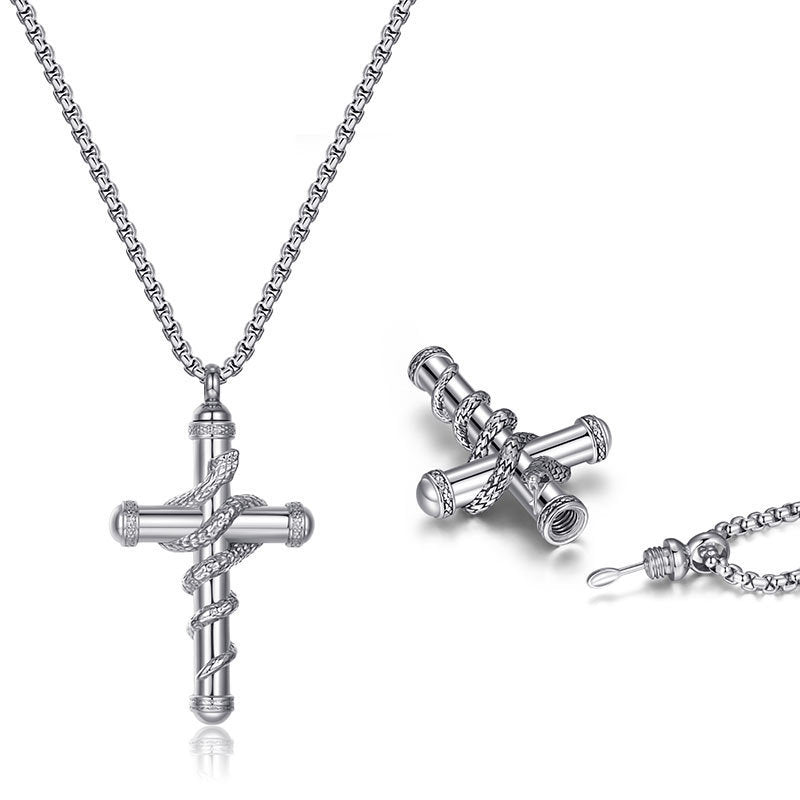 18k Gold Detachable Cross Snake Necklace - Silver