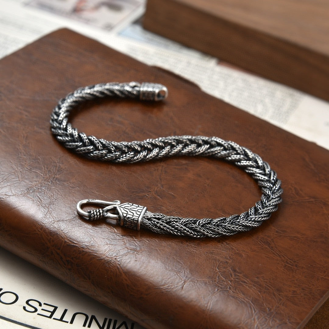 925 Silver Handwoven Bracelet for Men – same ANTHEM. Soulmate Streetwear - 20cm - Bag