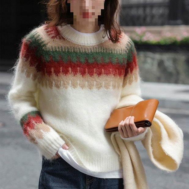 Simple All-matching Cream Strawberry Mohair Clothing - Cream White / L - Bag