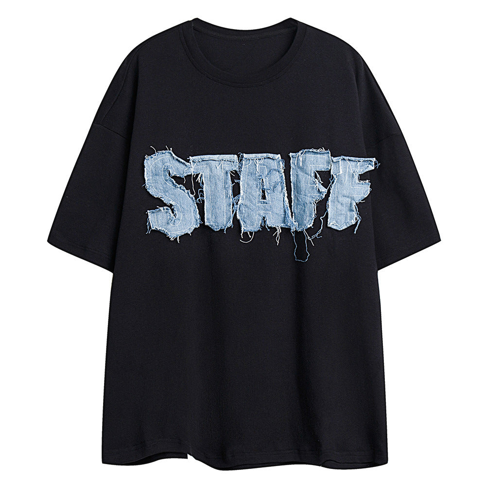 Alphabet Denim Patch T-Shirt – same ANTHEM. Soulmate Streetwear - Black / S