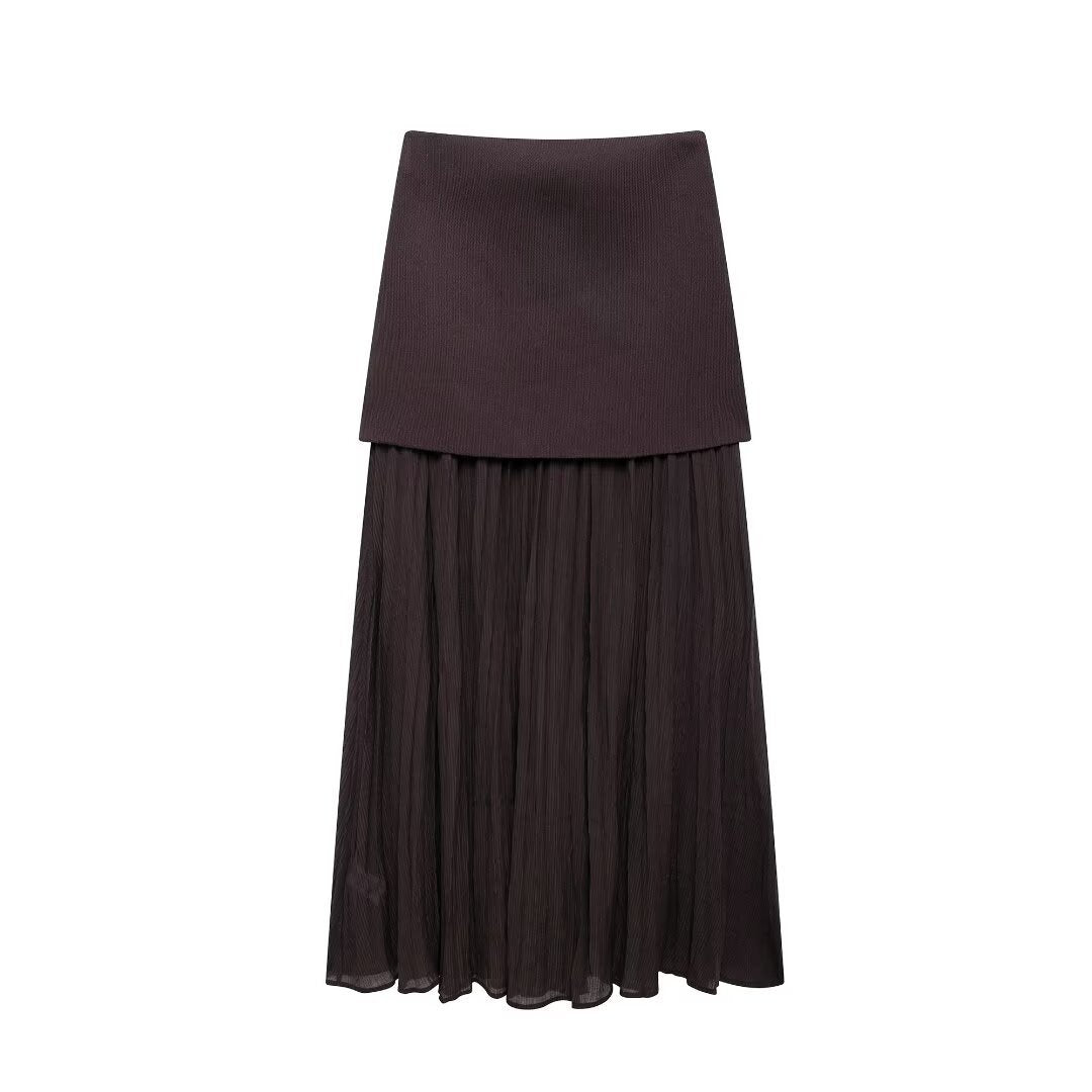 American Knitted Pleated Patchwork Skirt | Dreamy Romantic Chic | same ANTHEM - Brown / S
