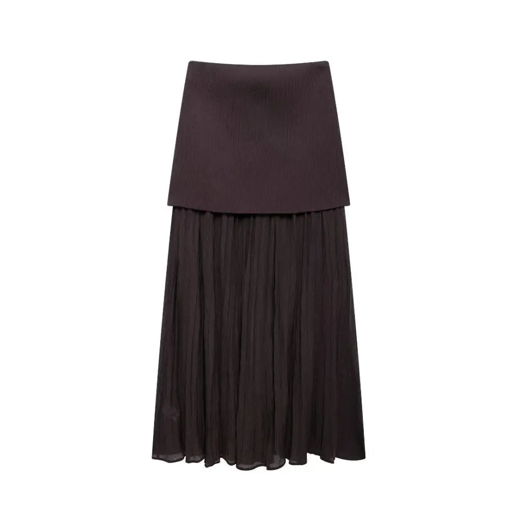 American Knitted Pleated Patchwork Skirt | Dreamy Romantic Chic | same ANTHEM - Brown / S