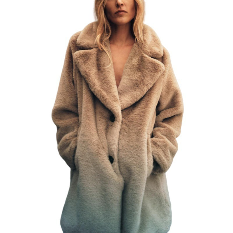Fall Winter Fashion Artificial Fur Women’s Warm Mid-length Coat - Bag
