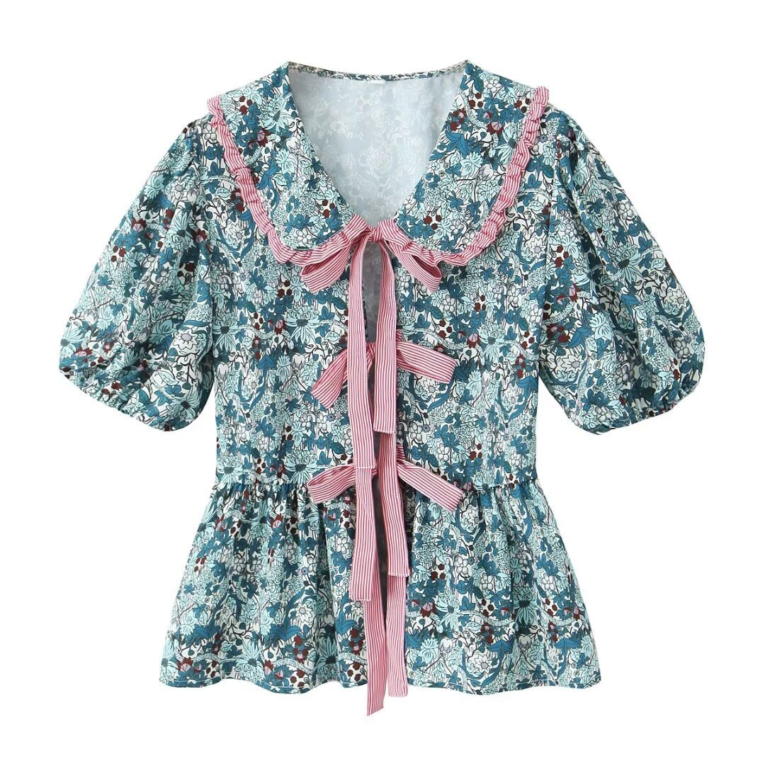 Baby Collar Floral Shirt – Dreamy & Chic Nostalgic Style | same ANTHEM - Picture Color / XS