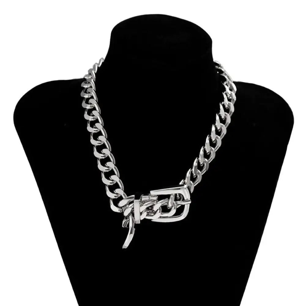 Belt Choker Necklace | Punk Chunky Chain Jewelry for Women | same ANTHEM. - Silver Color