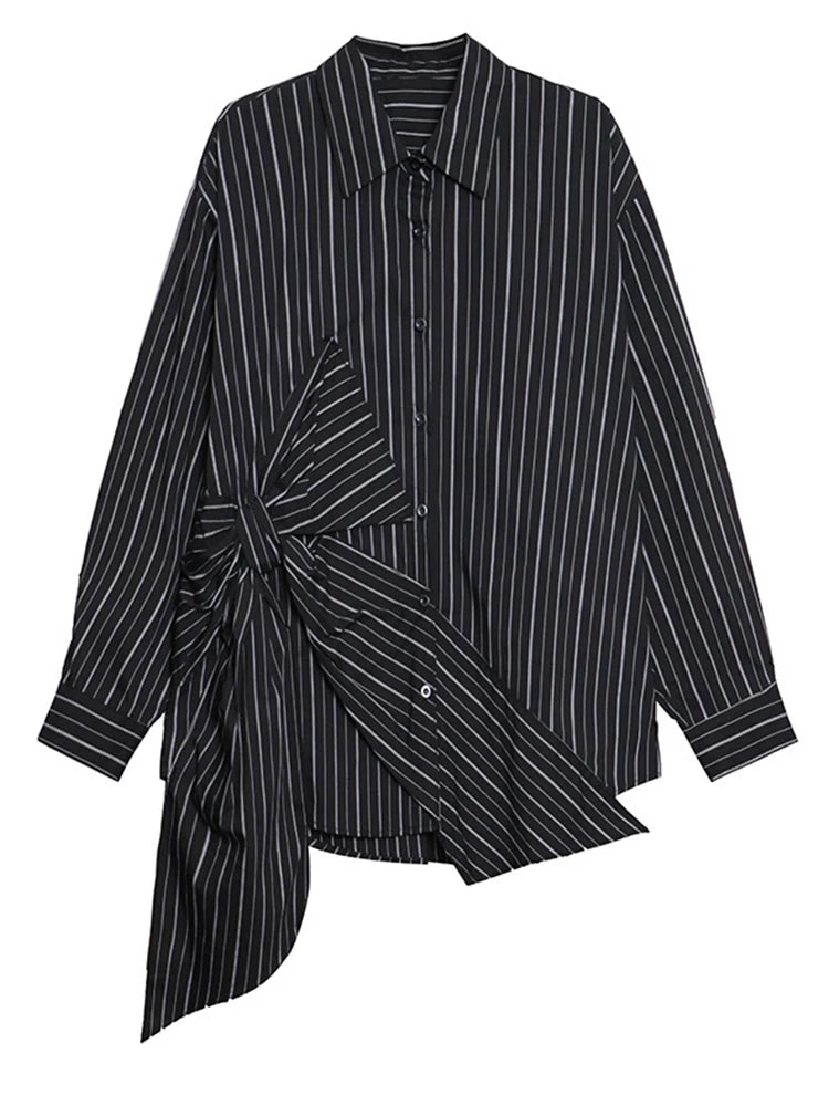 Black Striped Bow Blouse – Japanese Chic Streetwear | same ANTHEM - Black / One Size