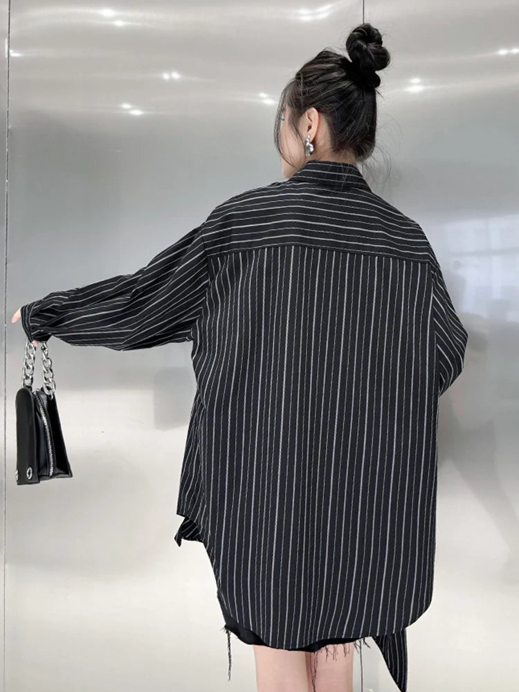 Black Striped Bow Blouse – Japanese Chic Streetwear | same ANTHEM - Black / One Size