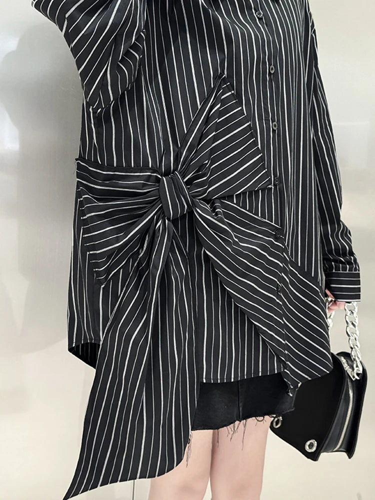 Black Striped Bow Blouse – Japanese Chic Streetwear | same ANTHEM - Black / One Size