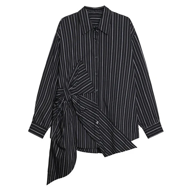 Black Striped Bow Blouse – Japanese Chic Streetwear | same ANTHEM - Black / One Size