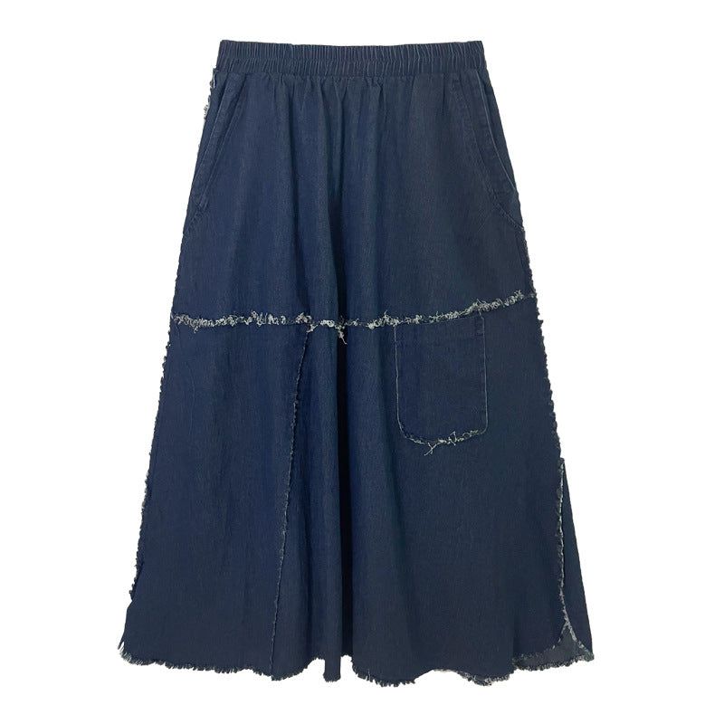 Blue Denim Burr Long Skirt – dreamy vintage streetwear | same ANTHEM. - Blue / One Size