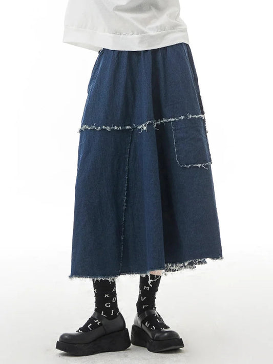 Blue Denim Burr Long Skirt – dreamy vintage streetwear | same ANTHEM. - Blue / One Size