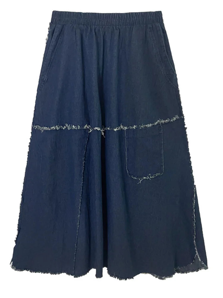 Blue Denim Burr Long Skirt – dreamy vintage streetwear | same ANTHEM. - Blue / One Size
