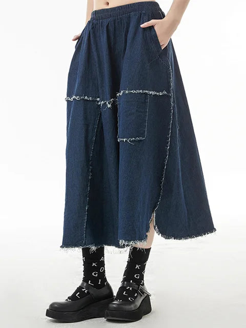 Blue Denim Burr Long Skirt – dreamy vintage streetwear | same ANTHEM. - Blue / One Size
