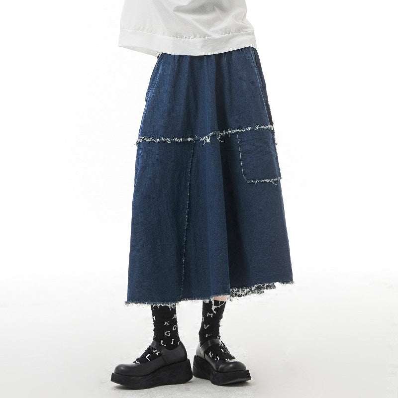 Blue Denim Burr Long Skirt – dreamy vintage streetwear | same ANTHEM. - Blue / One Size