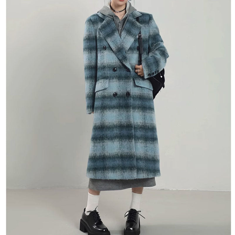 Blue Plaid Woolen Overcoat for Women | same ANTHEM. Soulmate Streetwear