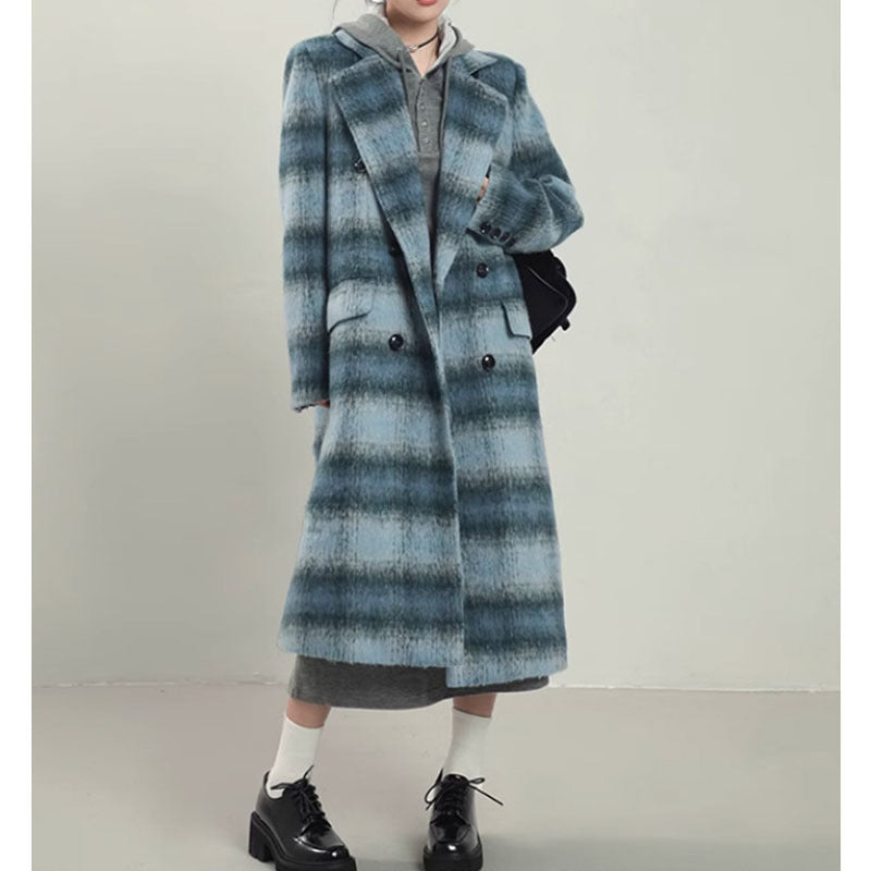Blue Plaid Woolen Overcoat for Women | same ANTHEM. Soulmate Streetwear