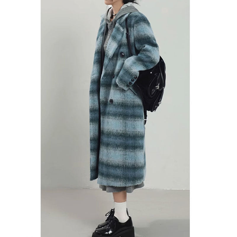 Blue Plaid Woolen Overcoat for Women | same ANTHEM. Soulmate Streetwear