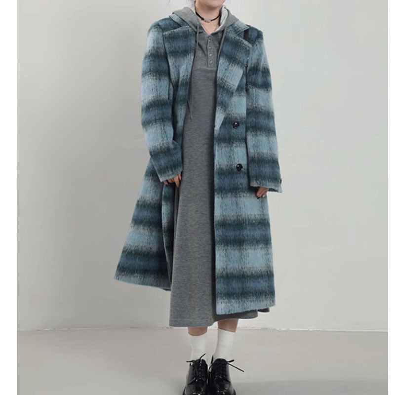 Blue Plaid Woolen Overcoat for Women | same ANTHEM. Soulmate Streetwear