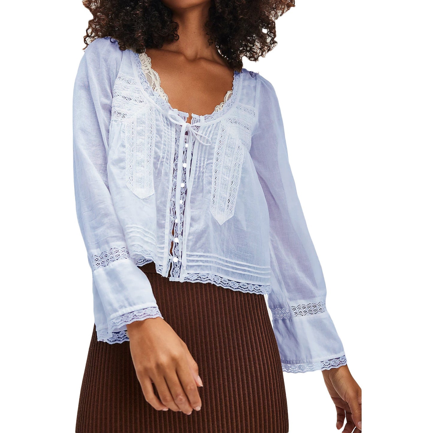 Boho Chic Lace Long Sleeve Shirt – Soulmate Style | same ANTHEM - Lavender Purple / L