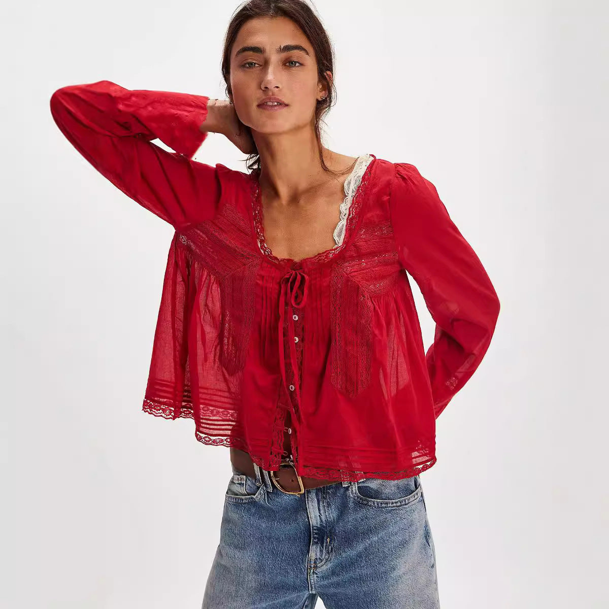 Boho Chic Lace Long Sleeve Shirt – Soulmate Style | same ANTHEM