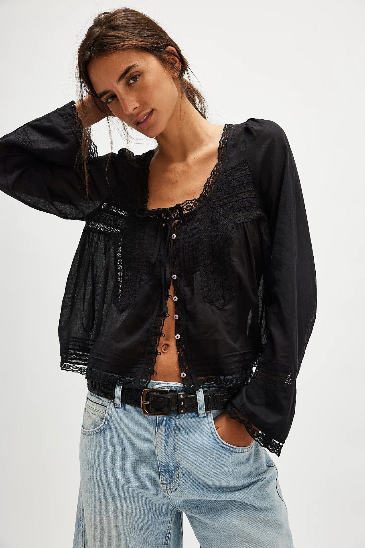 Boho Chic Lace Long Sleeve Shirt – Soulmate Style | same ANTHEM - Black / L