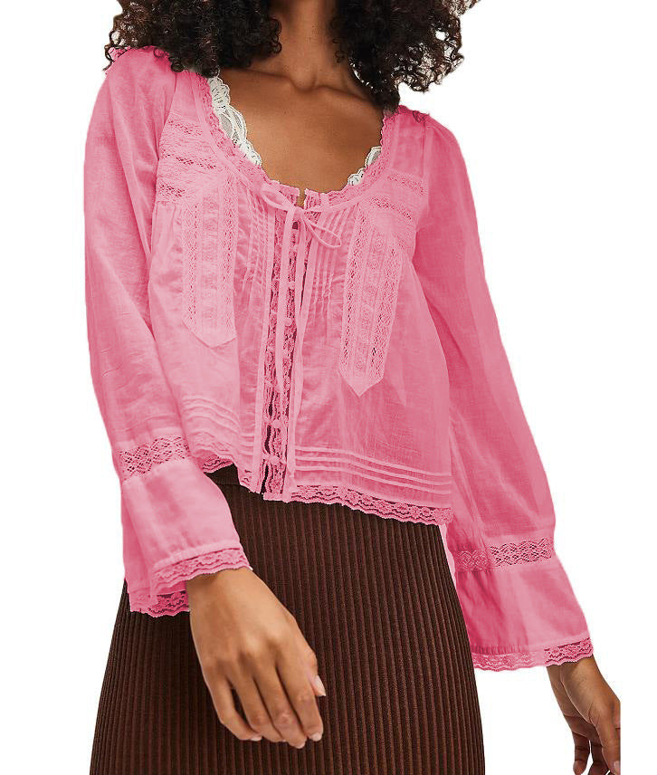 Boho Chic Lace Long Sleeve Shirt – Soulmate Style | same ANTHEM - Red / L