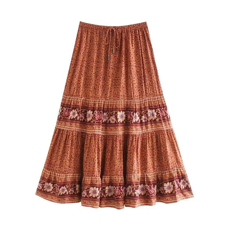 Boho Chic Soulmate Skirt – Romantic Lover’s Skirt & Best Friend Matching Skirt | Flowy Rayon Summer Skirt - Orange Red