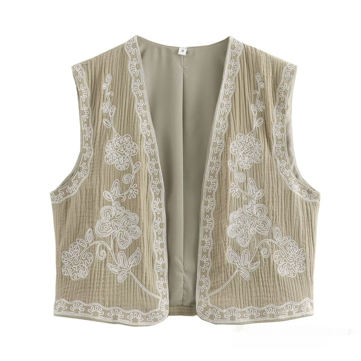 Boho Embroidered Vest – Vintage 70s Hippie Vest for Free Spirits & Soulmates | same ANTHEM - Khaki / L