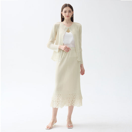 Boho Hollow Cardigan & Skirt Set – same ANTHEM - Apricot / One size