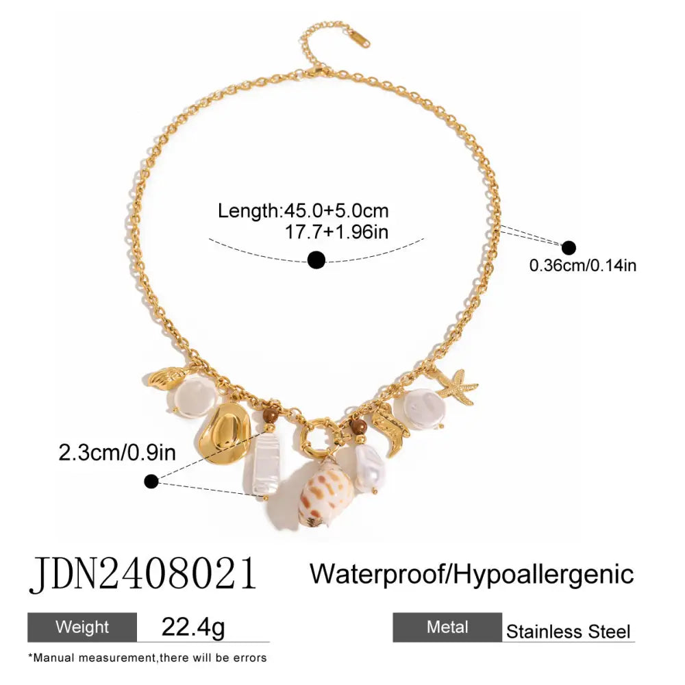 Boho Stainless Steel Pearl Necklace with Ceramic Pendant | Chic Everyday Jewellery | same ANTHEM - JDN2408021