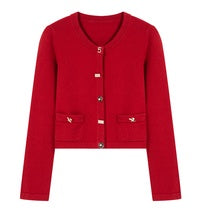 Femininity Button Up Sweater Coat Knitted Cardigan - Crewneck Knitwear red / L - Bag