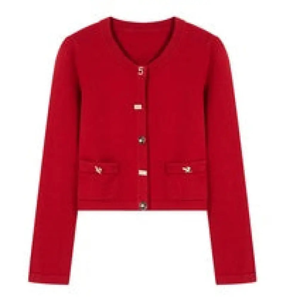 Femininity Button Up Sweater Coat Knitted Cardigan - Crewneck Knitwear red / L - Bag