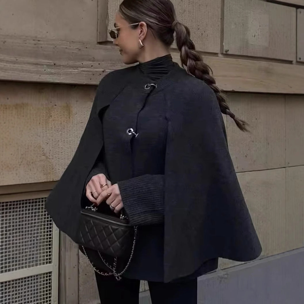 Cape Round Neck Long Sleeve Knitted Sweater Coat | same ANTHEM. - Jacket