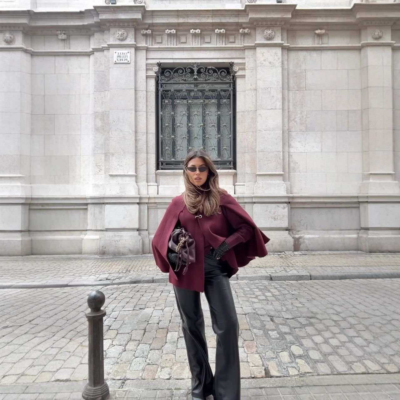 Cape Round Neck Long Sleeve Knitted Sweater Coat | same ANTHEM. - Jacket
