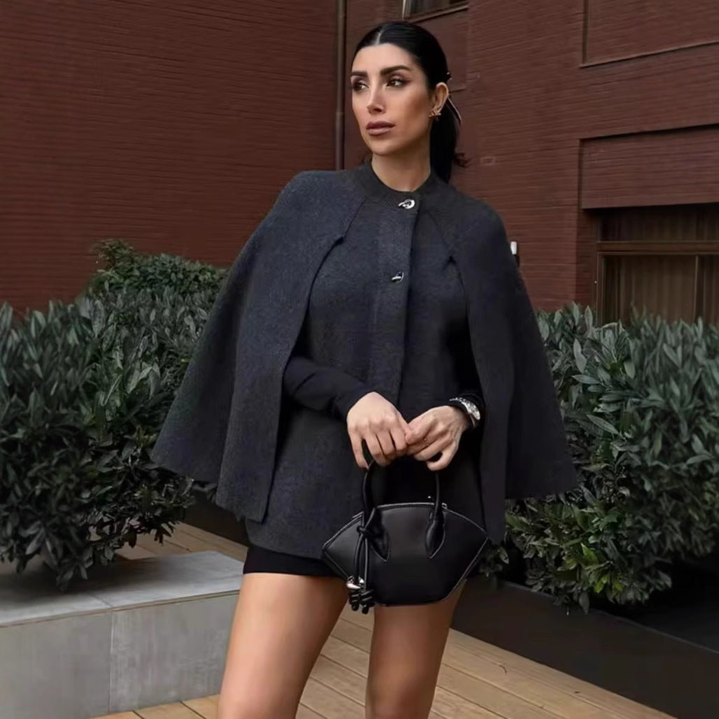 Cape Round Neck Long Sleeve Knitted Sweater Coat | same ANTHEM. - Jacket