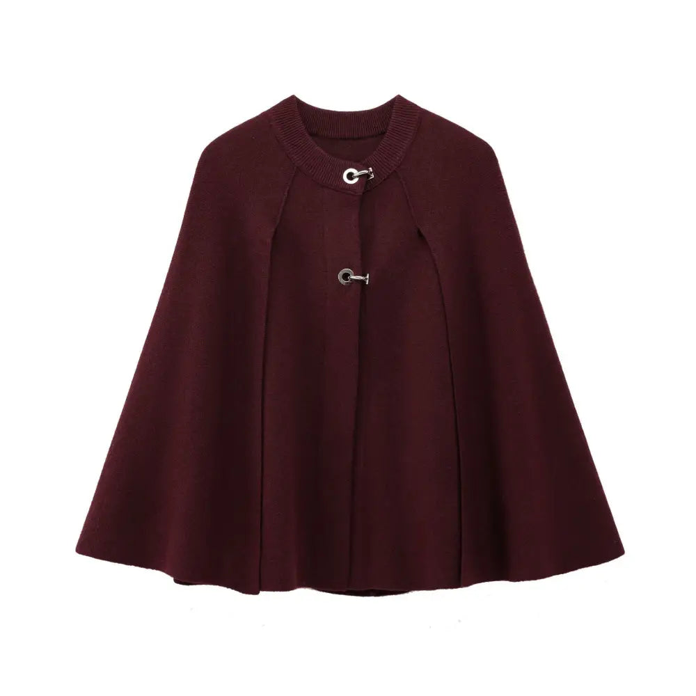 Cape Round Neck Long Sleeve Knitted Sweater Coat | same ANTHEM. - Wine Red / L - Jacket