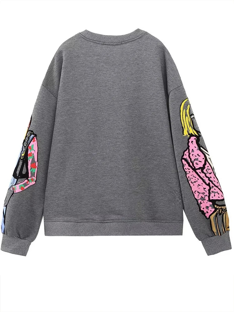 Cartoon Contrast Gray Sweatshirt – Dreamy Soulmate Streetwear | same ANTHEM