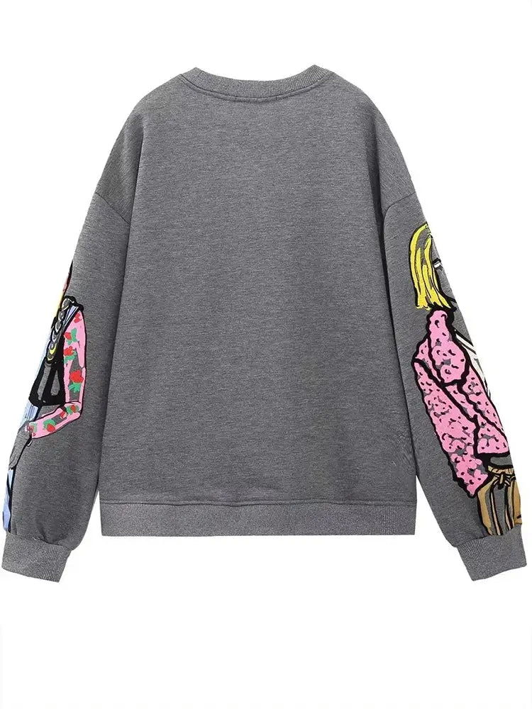 Cartoon Contrast Gray Sweatshirt – Dreamy Soulmate Streetwear | same ANTHEM
