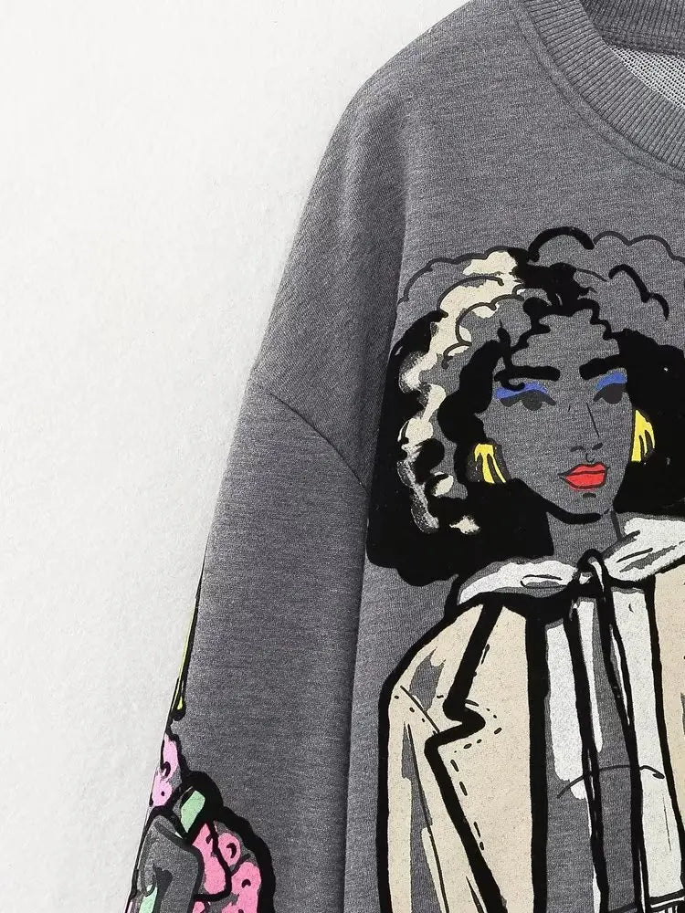 Cartoon Contrast Gray Sweatshirt – Dreamy Soulmate Streetwear | same ANTHEM