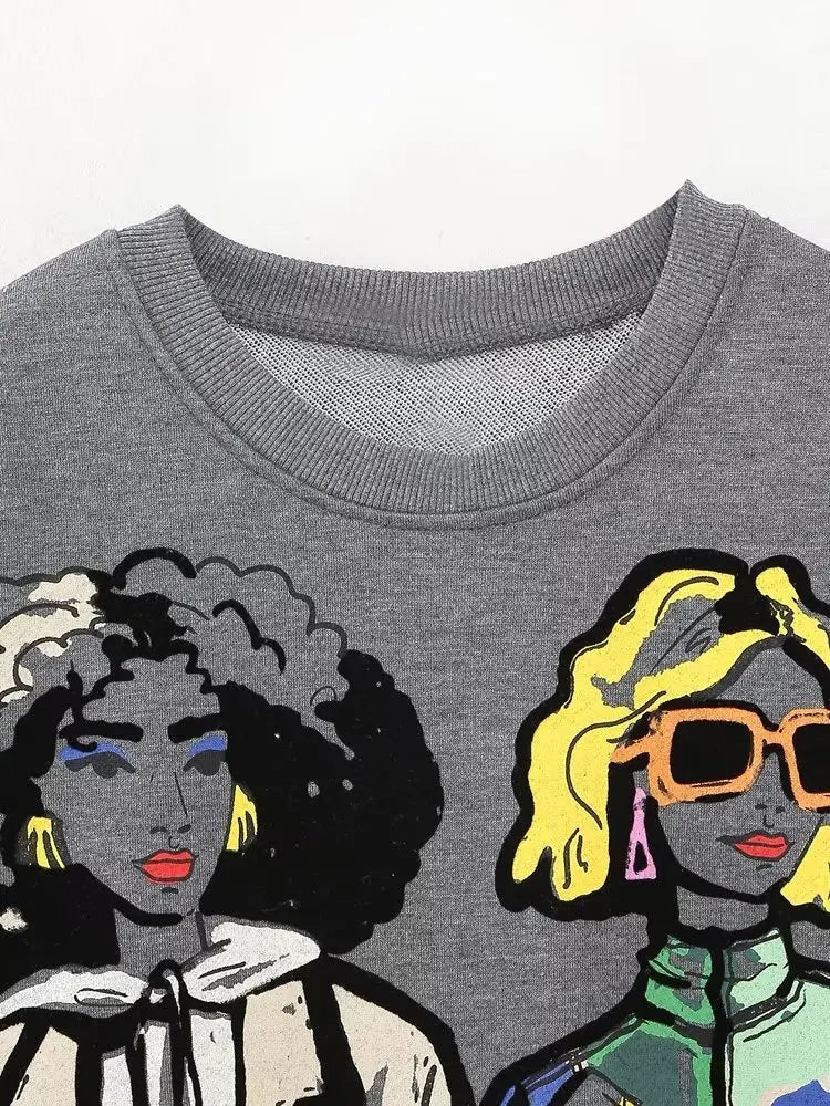 Cartoon Contrast Gray Sweatshirt – Dreamy Soulmate Streetwear | same ANTHEM