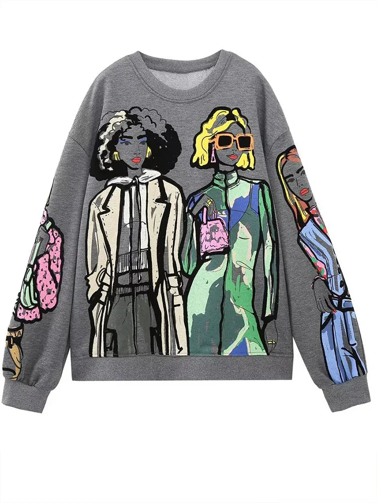 Cartoon Contrast Gray Sweatshirt – Dreamy Soulmate Streetwear | same ANTHEM