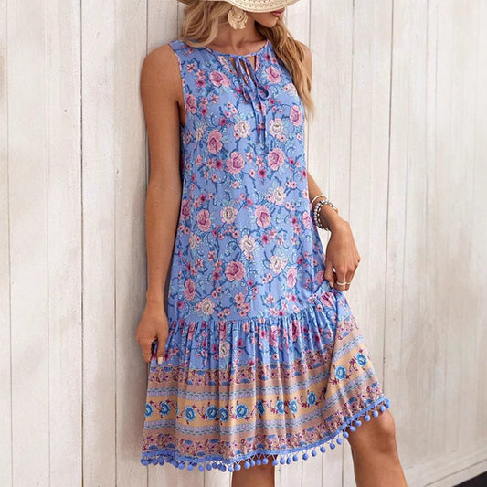 Casual Bohemian V-neck Rayon Printed Dress | Romantic & Chic Dress for Lovers | Same Anthem
