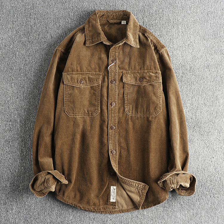Casual Corduroy Cotton Long-Sleeved Shirt for Men | same ANTHEM - Light Brown / 2XL