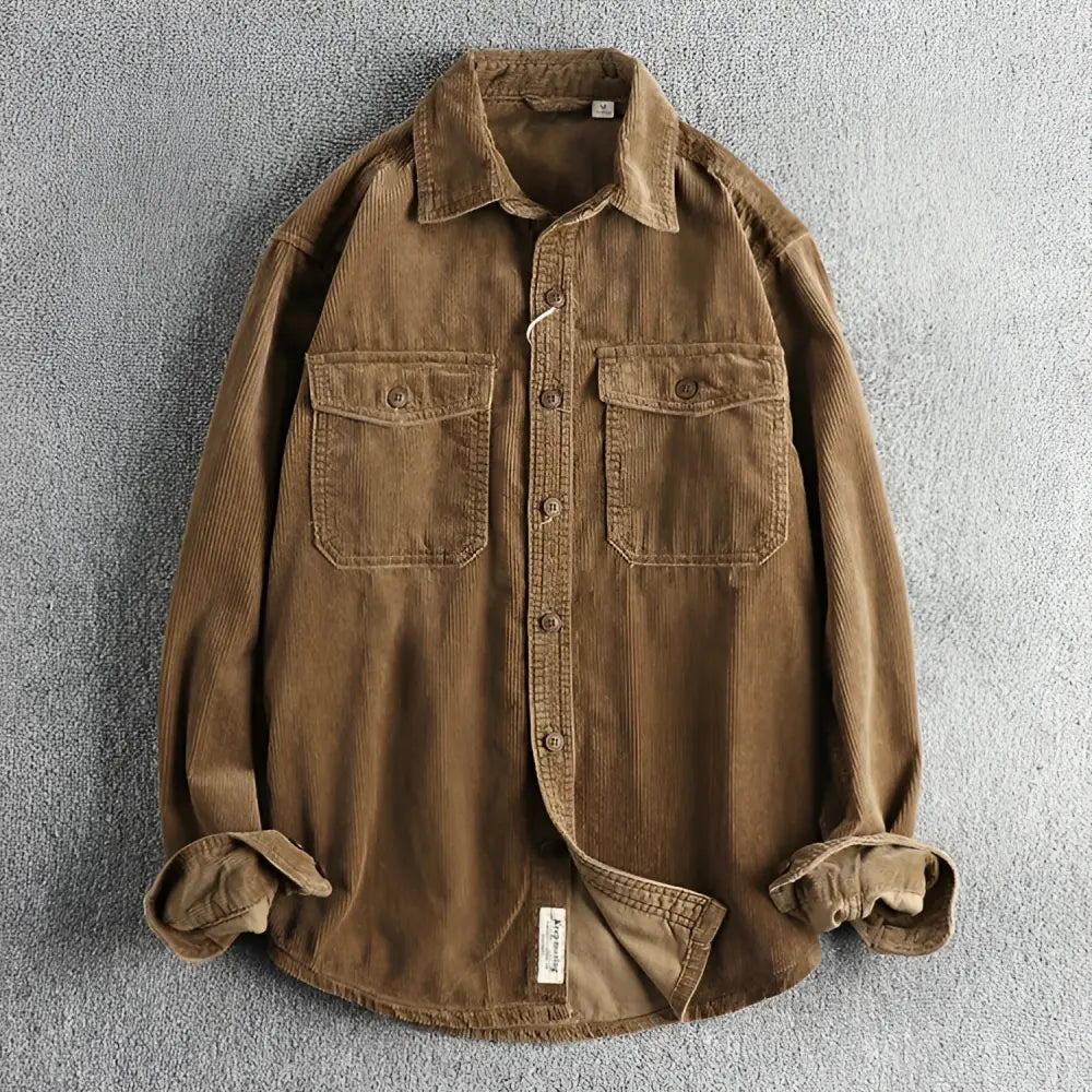 Casual Corduroy Cotton Long-Sleeved Shirt for Men | same ANTHEM - Light Brown / 2XL