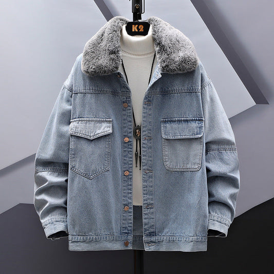 Casual Denim Jacket with Fur Collar | same ANTHEM. Men’s Coats
