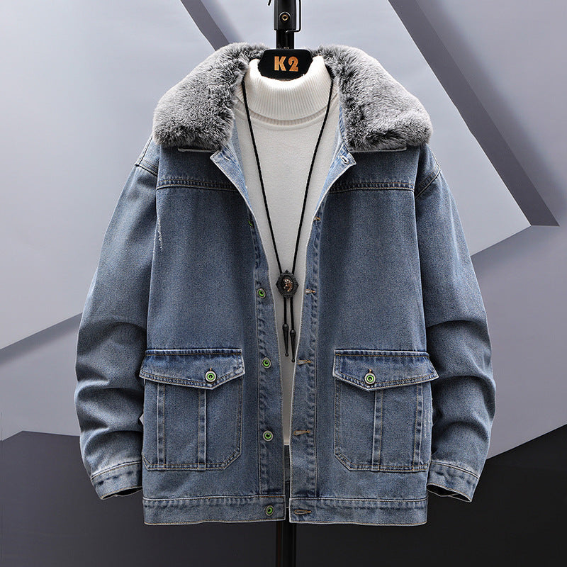Casual Denim Jacket with Fur Collar | same ANTHEM. Men’s Coats - G13 blue / 2XL