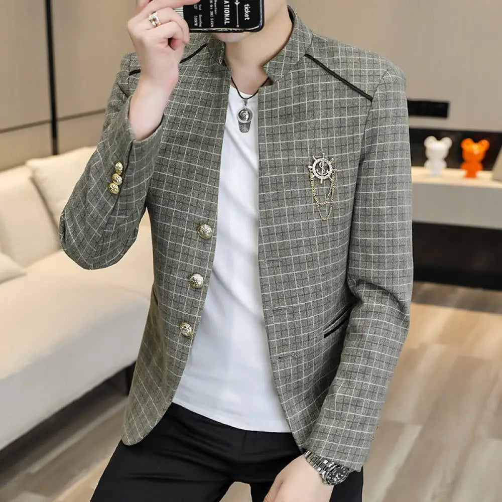 Casual Marine-Inspired Men’s Leisure Suit Jacket | Uniform Style Tailored Streetwear | same ANTHEM - Light Green / 3XL