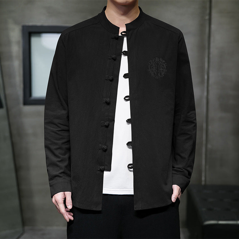 Casual Men’s Embroidery Buckle Hanfu Shirt Coat – Cool Everyday Layer | same ANTHEM