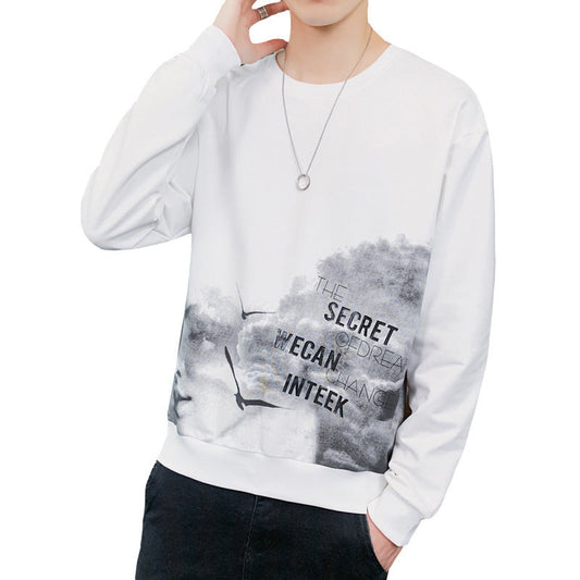 Casual Men’s Sweater Long Sleeve T-Shirt with Velvet Print | same ANTHEM - White / 2XL
