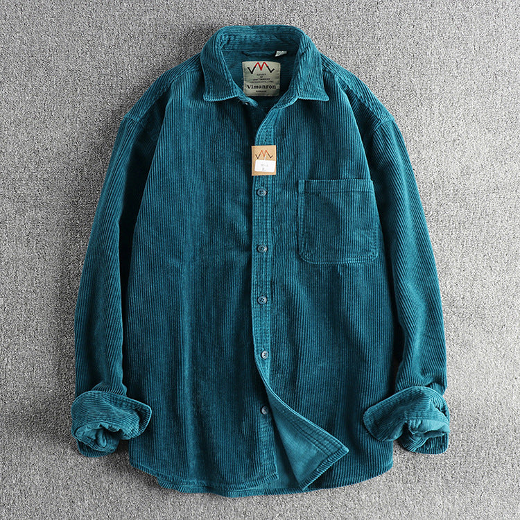 Casual Pure Cotton Corduroy Washed Long Sleeve Shirt for Men | same ANTHEM - Peacock Green 14 / 2XL